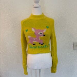 Urban Outfitters Yellow Sweater with Pink Deer Design